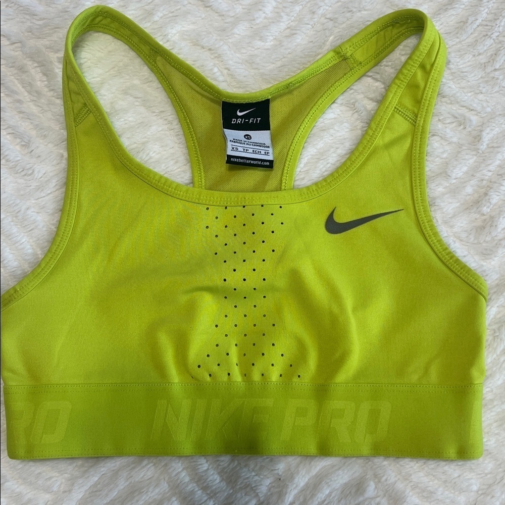 Nike Pro Dri-Fit Sports Bra | Neon Green | Size XS